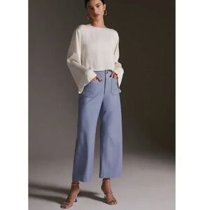Anthropologie Maeve Colette Cropped Wide-Leg Pants Faux Leather - Blue - 31 P